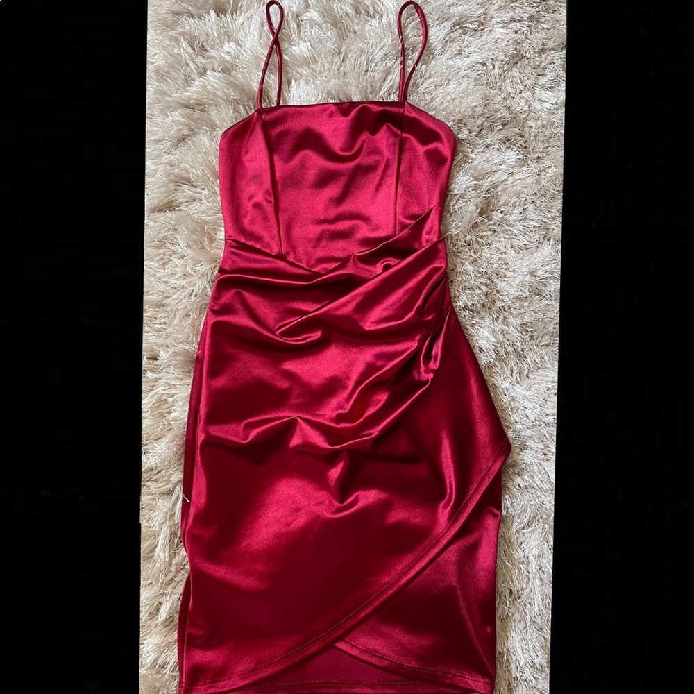 wrapped red silk dress